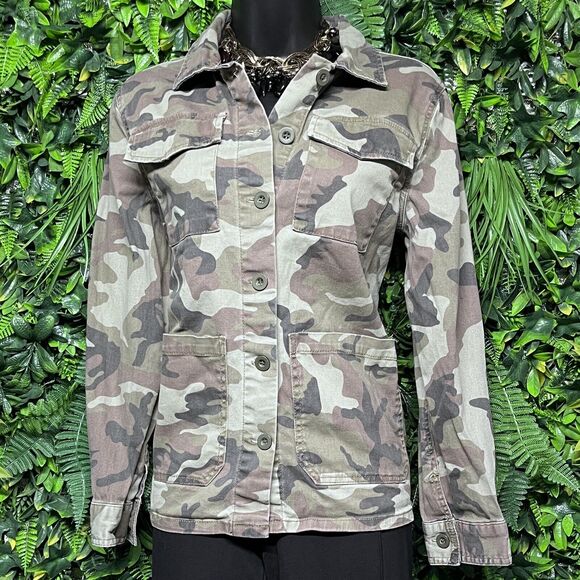 SANCTUARY‎ Top Women Small Green Military Utility Blouse Button Pockets 2500 - Picture 2 of 7